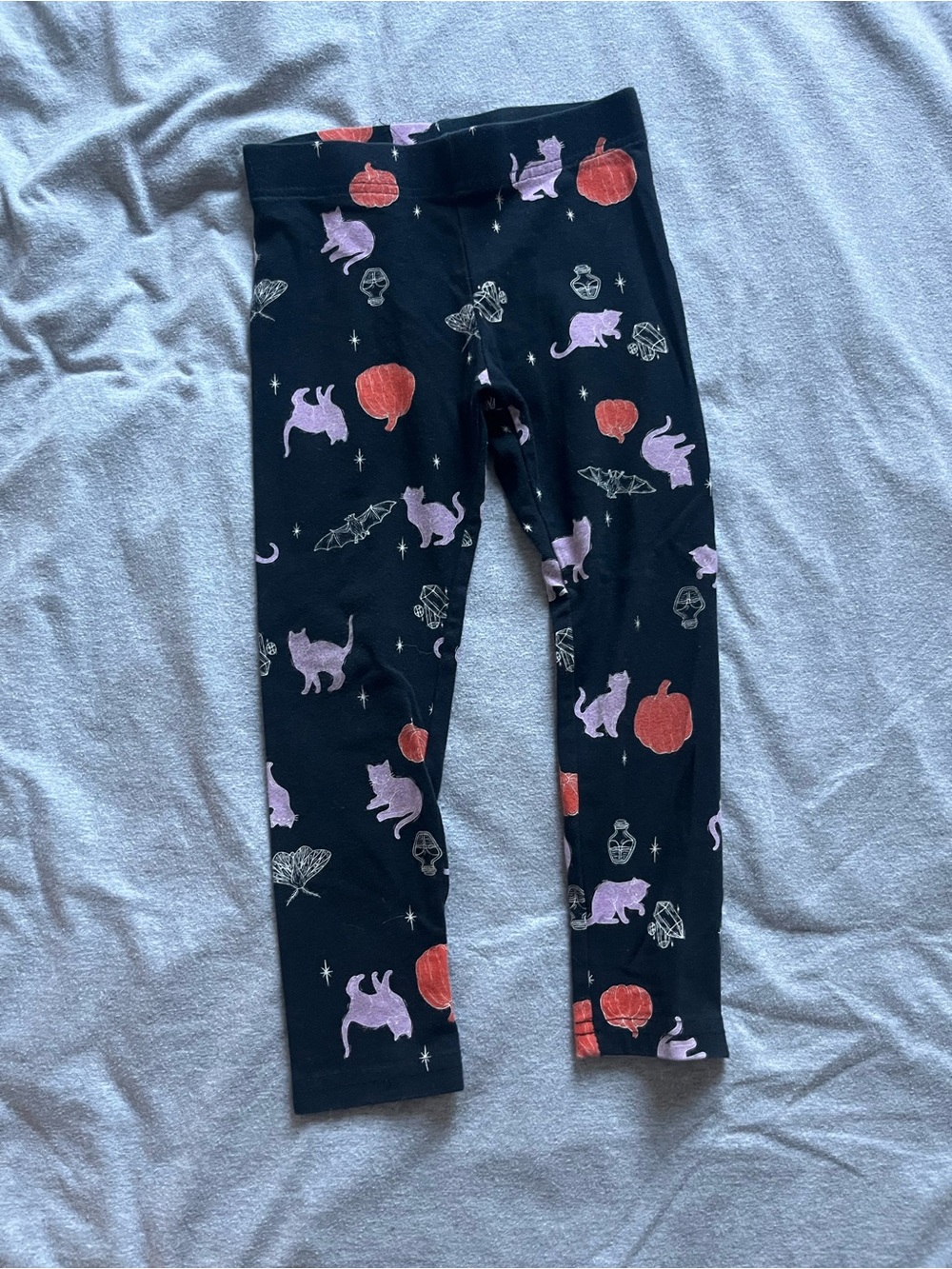 Kids Black Halloween Cat & Pumpkin Leggings